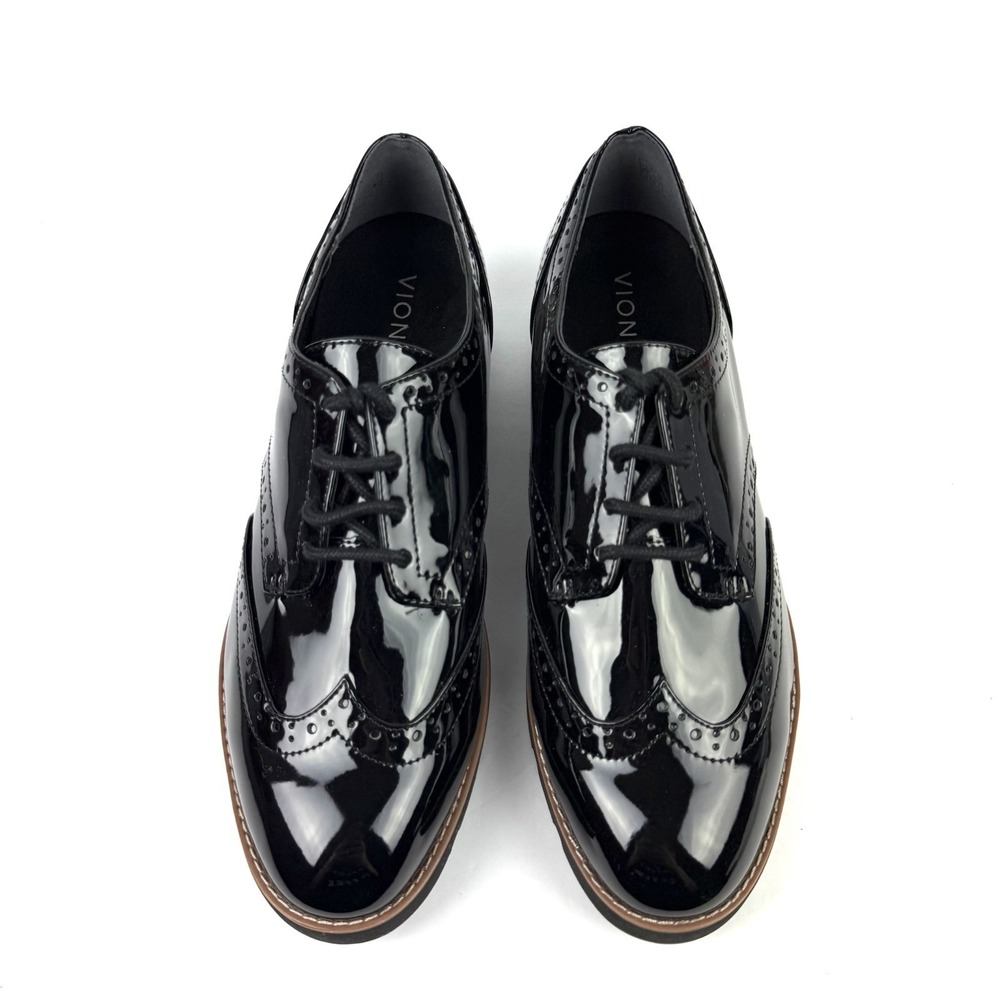 Vionic Alfina Oxford Shoes 10 Black Patent Leather Wingtip Lace Up Brand New
